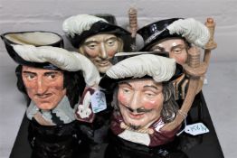 A set of four Royal Doulton character jugs : D'Artagnan, D 6691, height 19 cm, Athos, D 6439,