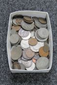 A box containing a quantity of pre-decimal British coinage and crowns