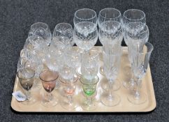 A tray containing assorted drinking glasses