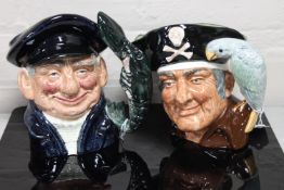 Two Royal Doulton character jugs : Long John Silver, D 6335, height 18 cm, and Lobster Man, D 6617,