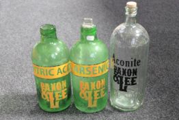 Three glass chemist's bottles