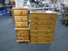 A pine six drawer chest together with a pine kneehole dressing table fitted four drawers,