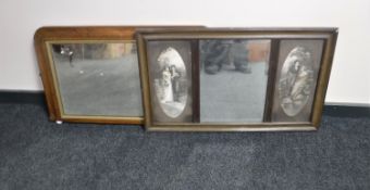 A Victorian inlaid mahogany overmantel mirror together with an early 20th century framed bevelled
