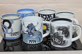 Six large Royal Copenhagen Fajence mugs