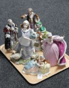 A tray of six figures including Franklin Mint Snow Queen, Avon Mrs Albee Award,