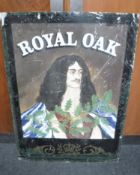 A hand-painted metal pub sign,