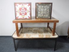 Two large Danish tiled top coffee tables together with two tile topped lamp tables