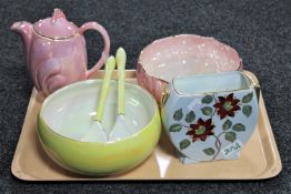 A Maling grey brocade pattern flower vase, height 14 cm,