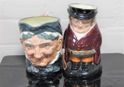 Two Royal Doulton character jugs : Granny, height 16 cm, and The Huntsman, height 20 cm.