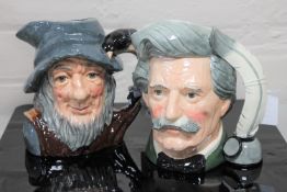 Two Royal Doulton character jugs : Mark Twain, D 6654, height 19 cm, and Rip Van Winkle, D 6438,