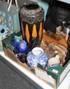 A box containing West German vase, contemporary figurine,