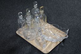 A tray of seven continental glass decanters with stoppers together with a shaped Royal Copenhagen