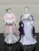 Two Coalport china figurines : Lady Harriet, height 23 cm, and Anne Queen of England, height 22 cm.
