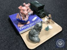 A tray of two Wade NatWest money boxes, Wade delivery van money box, boxed Wedgwood plate,