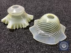 Two Victorian vaseline glass lamp shades (2) CONDITION REPORT: Both shades in good