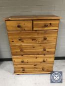A pine six drawer chest