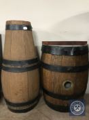 An oak coopered barrel stick stand and An oak coopered barrel in the form of a stick stand