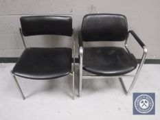 A tubular metal and black vinyl armchair by Kusch & Co together with a tubular metal and vinyl