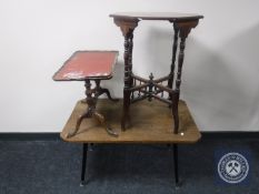 An early 20th century octagonal mahogany occasional table together with coffee table and leather