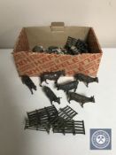A box of metal Britains animal farm figures and other animal figures