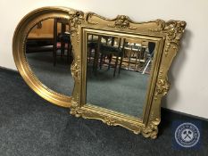 An ornate gilt framed mirror together with an oval gilt framed mirror