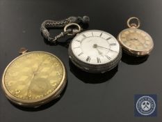 A silver fob watch together with two other examples (3)