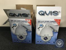 Two boxed Qvis dome cameras