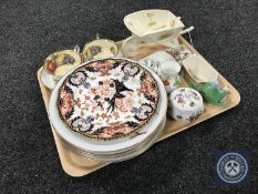 A tray of six Royal Worcester Evesham plates, Royal Crown Derby plate, china thimbles,