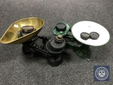 Two sets of vintage Salter scales with weights