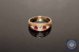 An antique 18ct gold ruby and diamond ring, 4.5g, size M.