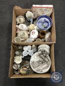 Two boxes of assorted china, glass ware,