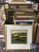 A box of continental school oils and prints