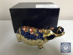 A Royal Crown Derby paperweight, Hippopotamus, with gold stopper, number 1019 of 2500,