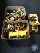 Two boxes of plastic vehicles - motor bikes, quad bikes,