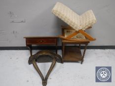 An inlaid mahogany wall shelf plus one other,