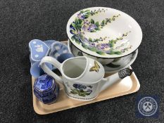 A Portmeirion fruit bowl and watering can, blue Sky china comport,