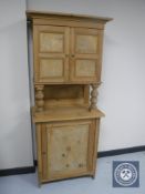 An antique pine double door cabinet CONDITION REPORT: Locked with no key.