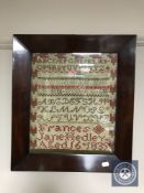 An early Victorian mahogany framed sampler by Frances Jane Hedley, aged 16,