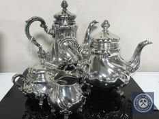 A Norwegian silver four-piece tea service by Norsk Filigransfabrikk, comprising teapot,