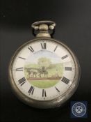 A pair cased silver key wound pocket watch with painted dial, signed Jas.