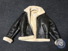 A leather sheepskin flying jacket CONDITION REPORT: Size XL.