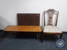 A mid 20th century teak coffee table with undershelf together with a folding card table and an