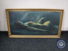 A continental school gilt framed oil on board, female nude, signed Carlsen,