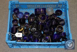 Approximately 70 blue glass condiment liners