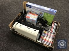 A box containing Xbox 360, PlayStation 3, assorted games and accessories (a/f),