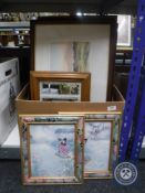 A box of assorted pictures and prints