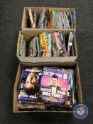 Three boxes containing Doctor Who magazines