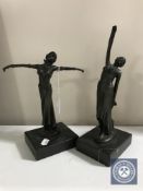 Two bronze Art Deco style figures of dancers,