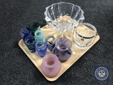 A lead crystal fruit bowl together with a similar ice bucket and eight assorted glass vases