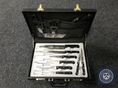 A leather cased chef's knife set